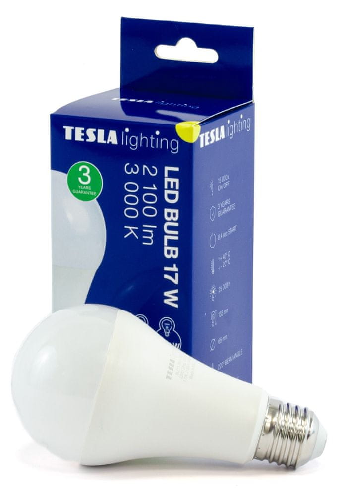 Tesla Lighting LED žiarovka BULB E27, 17W, 230V, 2100lm, 25 000h, 3000K teplá biela 220st